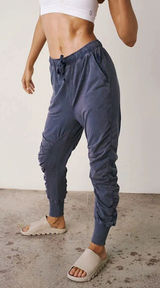 Free People Shirred Jogger Pants Indigo Blue Mineral Dye XS Boho Western Hippie Photo 0