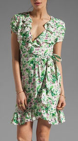 Juicy Couture Allover‎ Floral Wrap Dress Ruffle White Green Pink Size 0 Photo 0