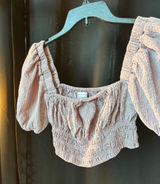 Urban Outfitters Smocked Puff Sleeve Crop Top Lavender Purple Square Neck Small Photo 0