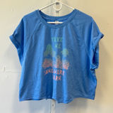 Old Navy Women's XL Blue Take Me Somewhere Warm Graphic Cropped Sweatshirt Tee Photo 0