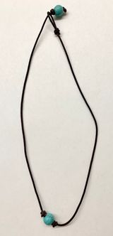 Leather Pearl Choker Blue Photo 0