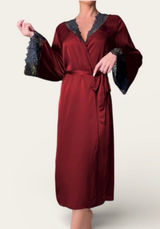 Satin Robe with Lace Trim Red Size M Photo 0