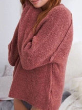 Aerie Size M Sweater‎ Boucle Wool Blend Oversized Dusty Rose Pink Long Sleeve Photo 0