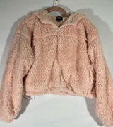 Bdg Urban Outfitters Teddy Faux Fur Crop Hoodie Jacket M Pink Preowned Photo 0