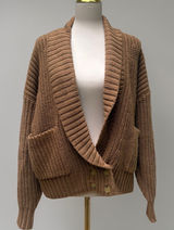 Anthropologie‎ Cardigan Sweater M Honey Brown NWT Wool Blend Shaker Shawl Collar Photo 0