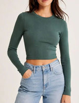 Abercrombie & Fitch Ribbed Cropped Long Sleeve Top Sage Green Size S Photo 0