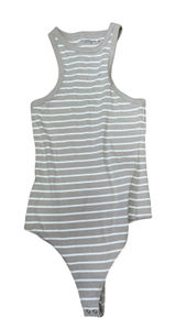 Abercrombie & Fitch Tan White‎ Striped Soft A&F Rib High Neck Bodysuit M Photo 0