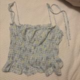Blue and yellow gingham crop top with lemon print. Multiple Size M Photo 0