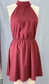 Haute Hippie Womens Burgundy Halter Asymmetrical Open Back‎ Mini Dress XS Photo 0