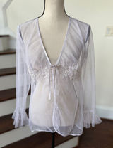 Vintage 90s White Mesh Tie Front Cardigan Embroidered Sequin Floral Whimsygoth Photo 0
