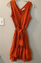 Burnt Orange Calvin Klein Dress v-neck sleeveless fit and flare ruffle Photo 0
