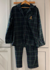 Lauren Ralph Lauren Womens Blue Green Plaid Fleece Pajama Set Medium Crest Logo Photo 0
