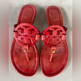 Tory Burch Red Embossed Leather Sandals Photo 0
