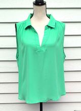 Loft Sleeveless V-Neck Blouse | Loft Sleeveless Collared Shirt | Green Loft Top Photo 0
