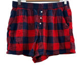 Aerie‎ Red & Navy Blue Buffalo Check High Rise Pajama Shorts Sz M Photo 0