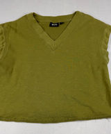 Maeve Anthropologie Olive Green Organic Cotton Raw Hem Crop Sweatshirt L Photo 0