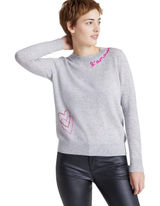 NWT Charter Club Women's Cashmere L'Amour Embroidered Crewneck Sweater Gray M Photo 0