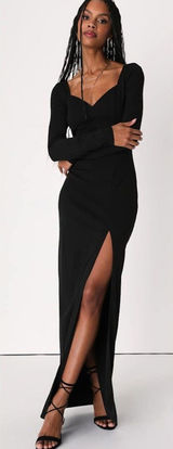 Lulus Save a Little Bliss For Me Black Long Sleeve Bodycon Maxi Dress Medium NWT Photo 0