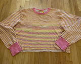 Big Bud Press Cropped Pink Yellow Striped Long Sleeve Thermal Sz XL Photo 0
