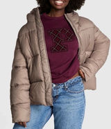 Victoria's Secret PINK Marshmallow Puffer Jacket Taupe Hooded Coat Large Photo 0