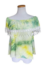 Womens Entro Tye Dye Dip Lace Fringe Off Shoulder Blouse Top - Sz L Photo 0