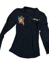 Ed Hardy Women’s M Medium Black Button Polo Long Sleeve Rhinestone Angel Shirt Photo 0