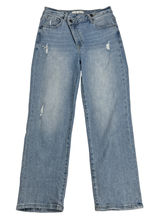 Risen High Rise Crossover Straight Leg Distressed Jeans Light Wash Size 7/28 Photo 0