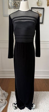 Rimini by Shaw Stretchy Black Velvet Long Sleeve Column Dress Formal Gown Black Photo 0