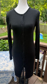 Zara Black Ribbed Button-Front Long Sleeve Dress size m medium Photo 0
