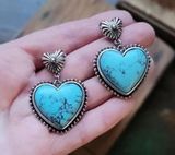 Silver Tone Imitation Turquoise Stone Heart Hanging Earrings, NWT Photo 0