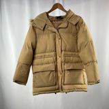 Boohoo Full Zip Faux Fur Hooded Puffer Coat in Tan Size 8 Photo 0