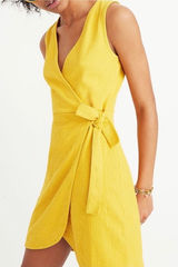 Madewell Crosshatch Side-Tie Mini Dress‎ in Mustard Yellow Size o Photo 0