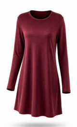 Eileen Fisher Sweater Dress Womens Medium Burgundy Scoop Neck Long Sleeve Knee Photo 0