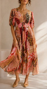 Kachel x Anthropologie Puff Sleeve Patchwork Paisley Midi Dress Size 6 NWT Photo 0