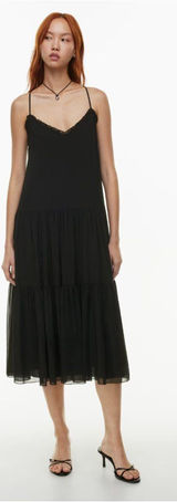 Aritzia Wilfred Sunshine Midi Dress Black Women's XS Tiered Romantic Whimsical Photo 0