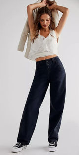 Free People Maryel Mid-Rise Boyfriend Jeans in Blue Black Wash Size 31 Boho Fall Photo 0