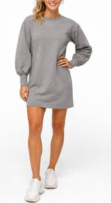 Albion Fit Neo Crop Scuba Sweatshirt Dress Gray S Puff Sleeve Long Sleeve Lounge Photo 0