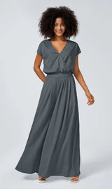 Halara V Neck Short Sleeve Pockets Wide Leg Flowy Waffle Jumpsuit Gray L Tall Photo 0