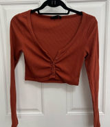 Out from under by Urban Outfitters cropped long sleeve button shirt brown small Photo 0