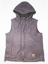 Vtg Women's Carhartt Hooded Vest Large Faded Purple Grey Sherpa Lined Canvas Photo 0