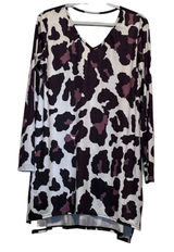 Unknown Brand & Size Women's Black & Brown Cow Print V-Neck‎ Long Sleeve Shirt Photo 0