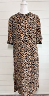 Anthropologie Mackenzie Leopard Print Dress Short Sleeve Midi Mock Neck Size L Photo 0