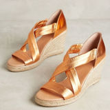 Anthropologie Pinaz‎ Espradilles Gold Copper Metallic Strappy Summer Heel 40 Photo 0