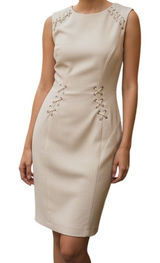 CACHE‎ Ivory Lace Up Grommet Cut Out Back Sleeveless Sheath Dress EUC Size 6 Photo 0