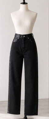 Abercrombie Jeans Womens 25R Black 90s Straight Ultra High Rise Faux Leather Photo 0