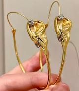Schiaparelli Style Surrealist Ear Hoop Earrings Gold Tone Statement Dangle - NEW Photo 0