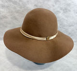 Vince Camuto Brown 100% Wool Floppy Wide Brim Hat with Gold Logo‎ Medallion OS Photo 0