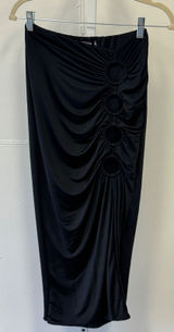 NWT‎ Missguided Black Ruched O-Ring Cut Out Midi Skirt Side Slit Size 8 Festival Photo 0