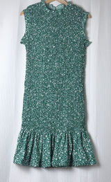 SHEIN Curve 2XL Green Floral‎ Smocked Mock Neck Sleeveless Midi Dress Ruffle Hem Photo 0