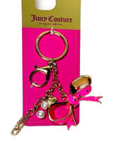 Juicy Couture Gold Bow Keychain Heart Charm Pink Faux Pearl Bag Clip NWT Y2K Photo 0